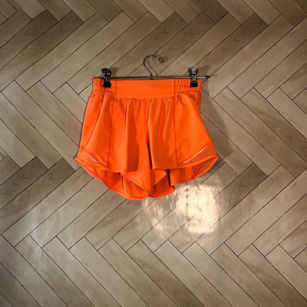 Lululemon Neon Orange Speedy Shorts Womens 4 Tall
